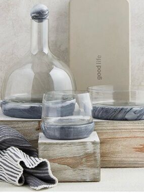 Glass Decanter with Gray Marble Stopper and Base